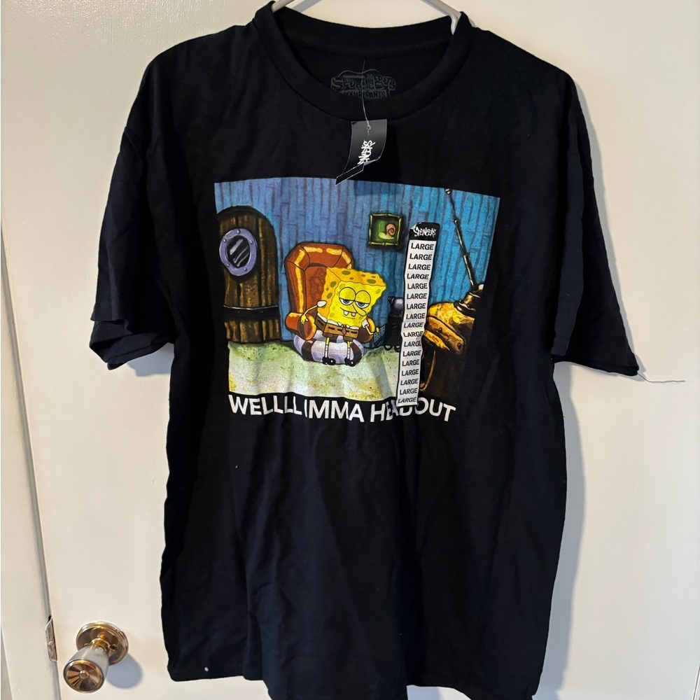 Black Graphic T-Shirt with SpongeBob Design